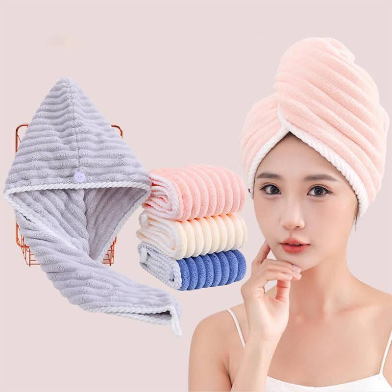 Microfiber Quick-dry Hair Towel Cap with Button Super Absorption Bath Hat Fast Drying Hair Drying Wrap Hat Towel for Women image